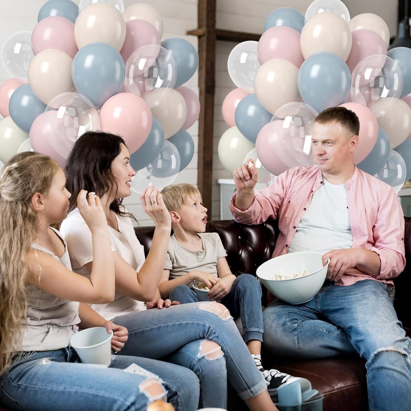 Dusty Pink Blue Balloons, 50PCS 12Inch Gender Reveal Balloon Set with Mist Blue Pink Sand White Transparent balloon for Boy or Girl Gender Reveal Baby Shower Wedding Party Decoration