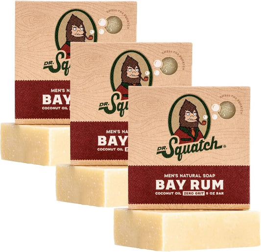 Dr. Squatch Natural Bar Soap for Men - Cold Process Soap with No Harsh Chemicals - Bay Rum (5 oz, 3-Pack)