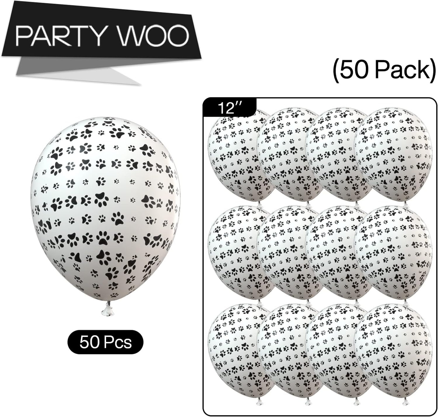 PartyWoo Paw Balloons 50 pcs 12 Inch Matte White Dog Paw Print Latex Helium Balloons for Dog Animals Theme Party Birthday Party Decorations