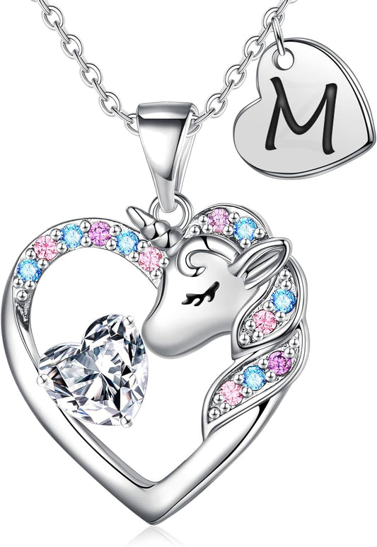 Christmas Gifts for Grandkids Kids - Colorful CZ Heart Initial Unicorn Necklace for Girls Jewelry Unicorn Birthday Gifts for Girls Stocking Stuffers for Kids