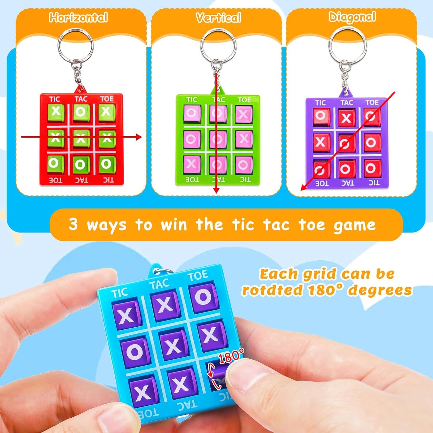 24PCS Tic Tac Toe Game Birthday Party Favors Goodie Treat Bag Christmas Stocking Stuffers for Kids 3-5 4-8 8-12 Classroom Treasure Chest Carnival Prize Box Toys Bulk Keychain Pinata Filler Return Gift
