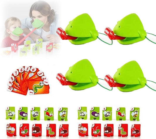 Chameleon Tongue Shooting Game, Lizard Party Blower Masks with Blowing Air Chameleon Tongue Game for Kids, Insect Cardboard Included (4 People)