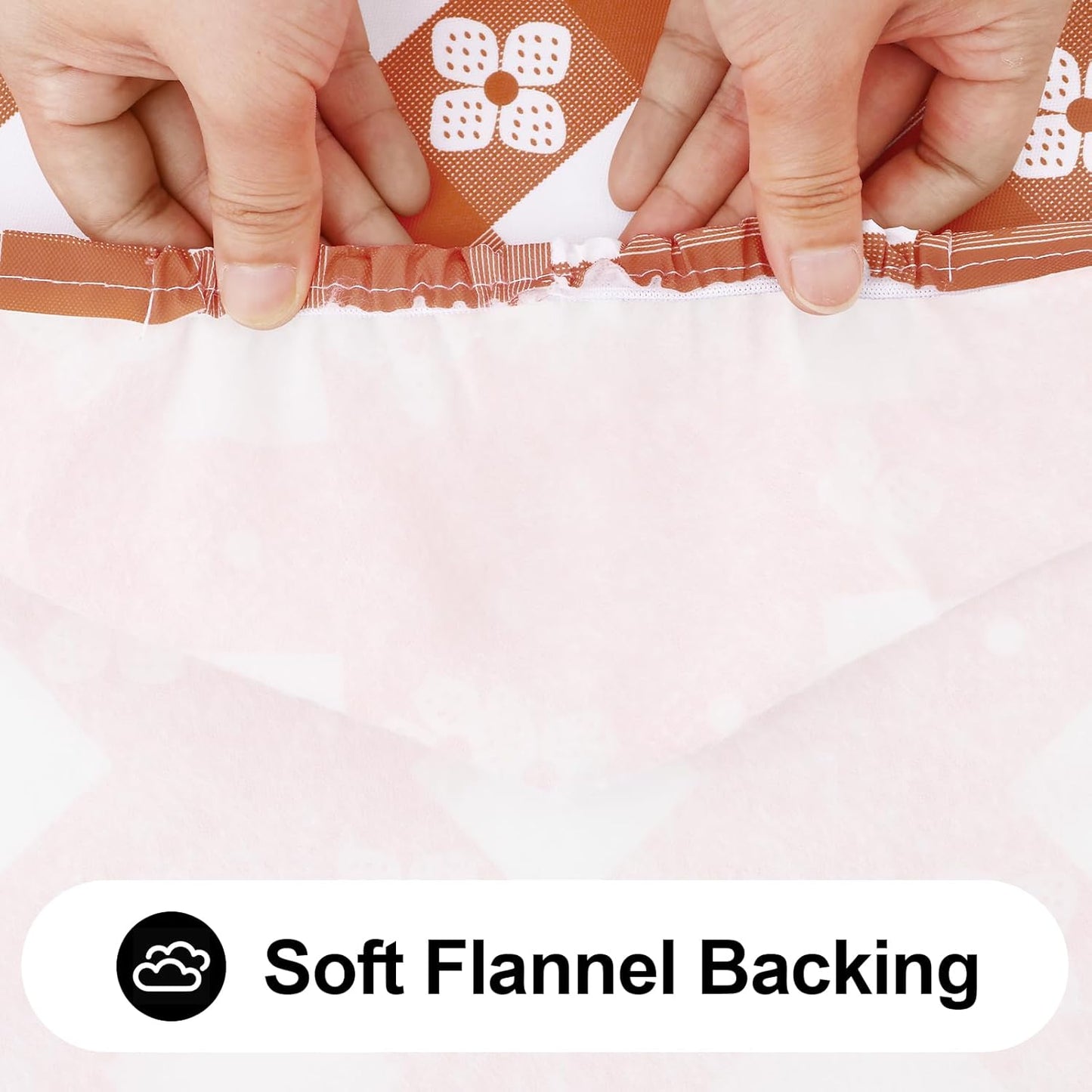 Rectangle Vinyl Table Cloth, Waterproof Elastic Fitted Tablecloth with Flannel Backing, Plastic Table Cover for Picnic, Camping, Outdoor (Rust & White, 30"x72")