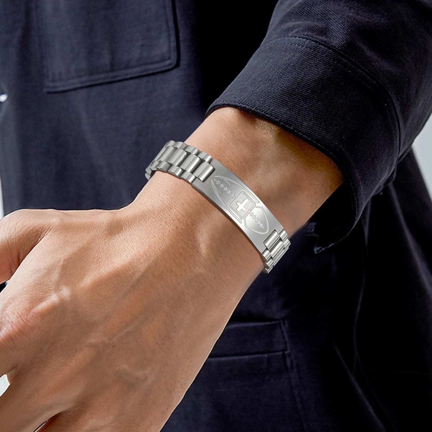 Football Gifts for Men Boys Youth Junior Coach Team Kids Player Football Bracelet Party Favors Accessories Religious Christian Bible Adjustable Stainless Steel Jewelry Gifts