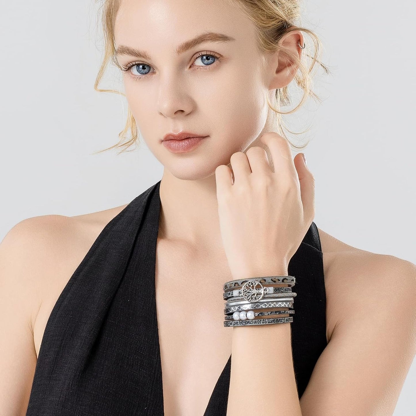 FANCY SHINY Tree of Life Leather Wrap Bracelet Inspirational Cuff Bangles Boho Pearl Bracelets with Magnetic Clasp Unique Jewelry Gifts for Women