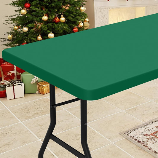 Smiry Rectangle Tablecloth, Elastic Fitted Flannel Backed Vinyl Tablecloths for 6ft Folding Tables, Waterproof Wipeable Table Covers for Indoor, Outdoor, Picnic and Camping (Emerald Green, 30"x72")