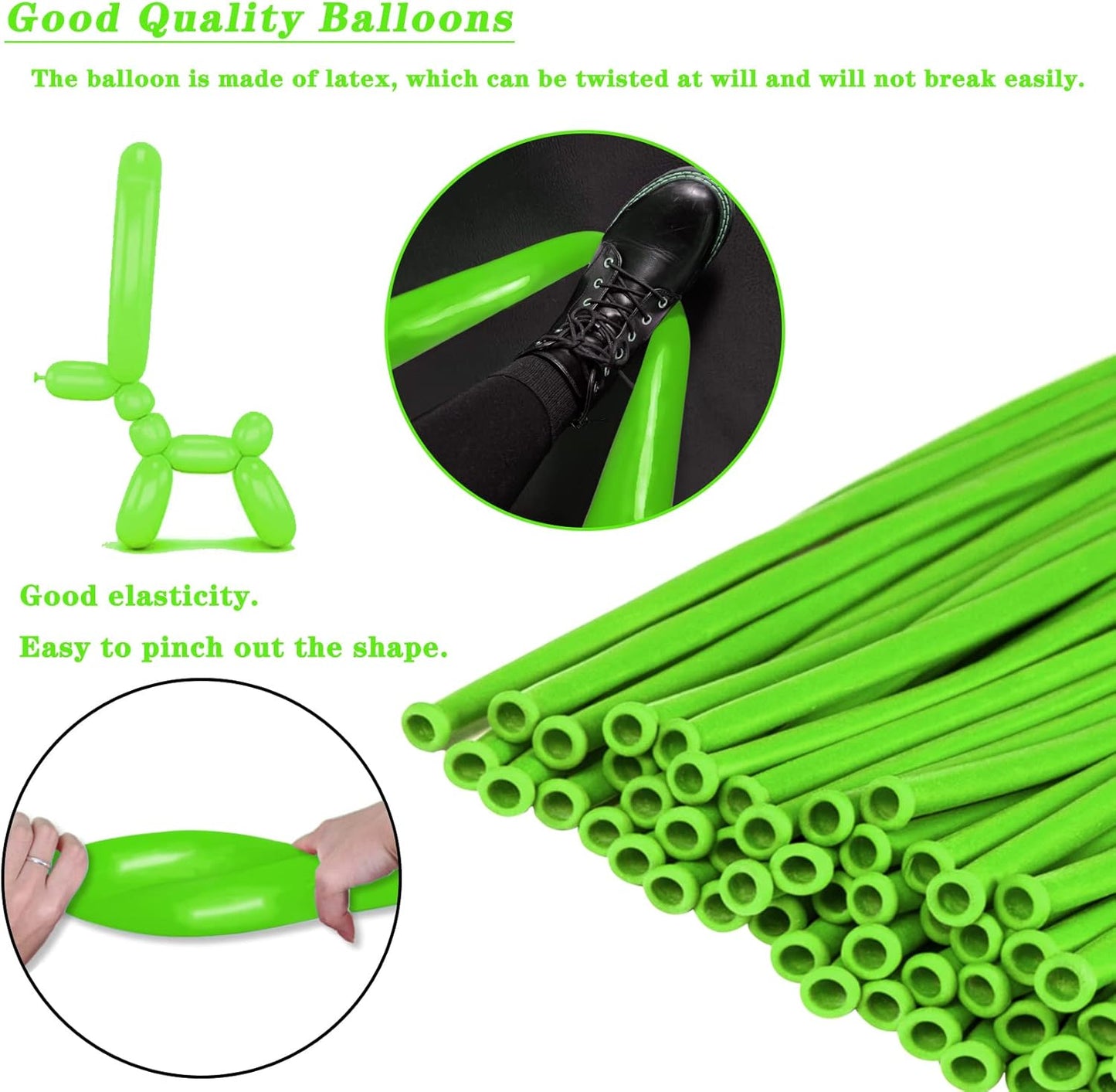 260 long balloons for balloon animals 100 Pack Thickening Latex Modeling Long Magic Balloons Twisting DIY Animal Balloon for Beginners Children's Party Carnivals Party Decorations (green balloon)