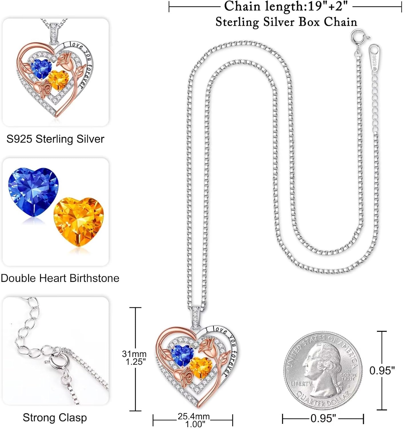 Iefil Birthstone Necklace for Women - Sterling Silver Birthstone Necklace Anniversary Birthday Gifts for Her Wife Mom Daughter