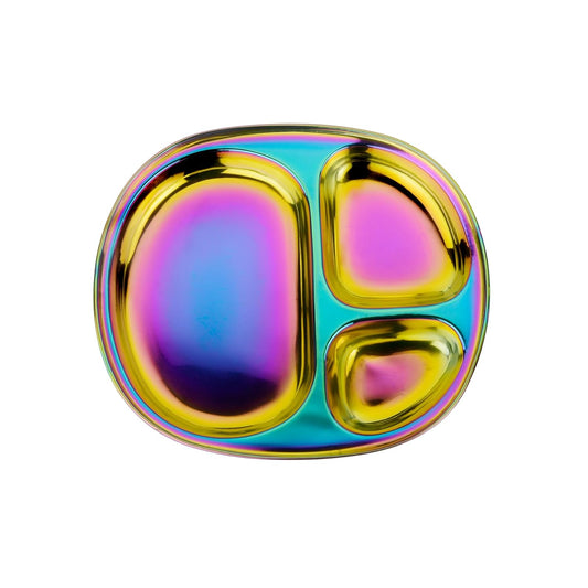 Ahimsa Stainless Steel Kids Plates - Divided Toddler Plates, Pediatrician Designed, Non Toxic Toddler Plate, BPA Free & Dishwasher Safe (Rainbow Single)