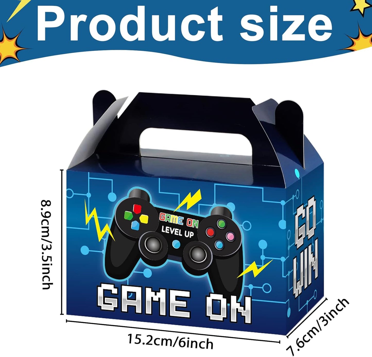12 Pcs Video Game Bags Gamer Party Favors Treat Gift Boxes Gamer Candy Bags Gaming Party Favors Goody Boxes for Kids Boys Video Game Birthday Decorations Supplies 6 x 3 x 3.5 Inches（Blue）
