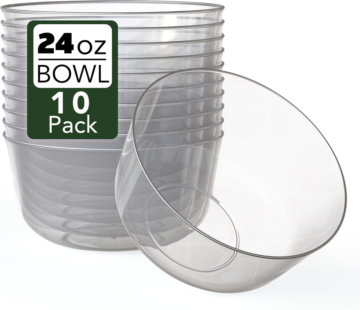 Trendables Clear Plastic Bowls - 24 Oz Set of 10 Silver Rimmed Fancy Serving Bowls