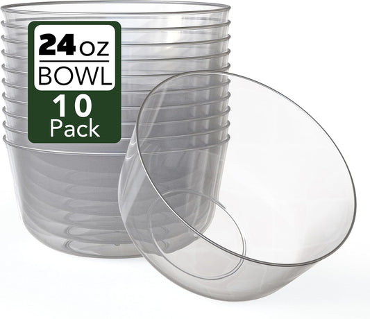 Trendables Clear Plastic Bowls - 24 Oz Set of 10 Silver Rimmed Fancy Serving Bowls