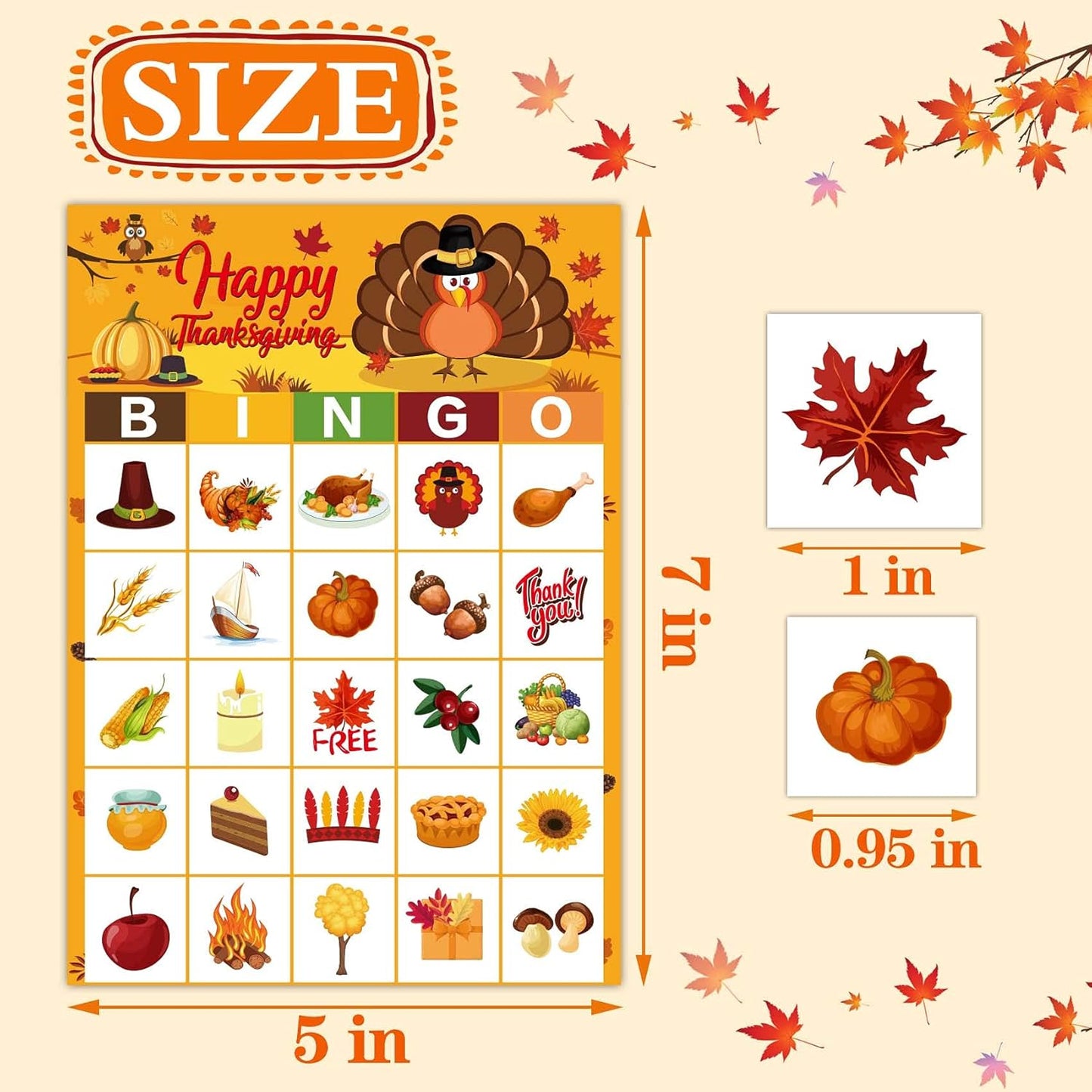 BAYLAY Thanksgiving Bingo Game- 24 Players Bingo Crads for School Classroom Family Birthday Party Activities