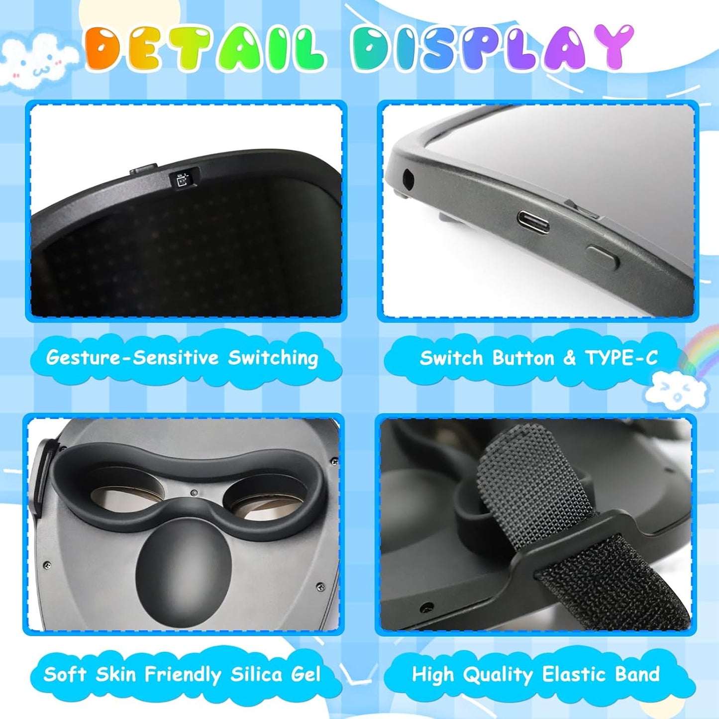 Ompusos LED Mask with Gesture Sensing, Light-Up Transforming Face Cover for Halloween, Christmas, Cosplay & Birthday Parties