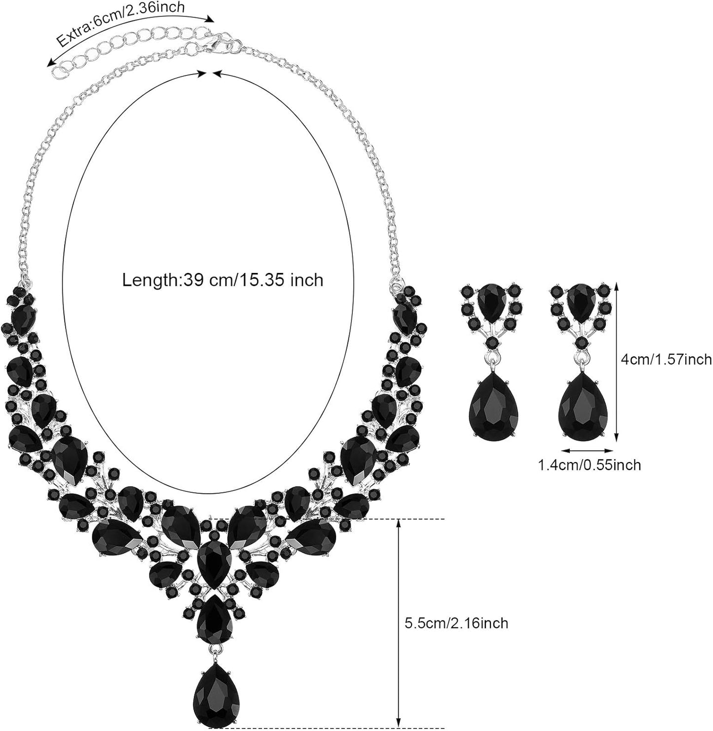Hicarer Bridal Teardrop Cluster Crystal Jewelry Set for Women Necklace Earrings Wedding