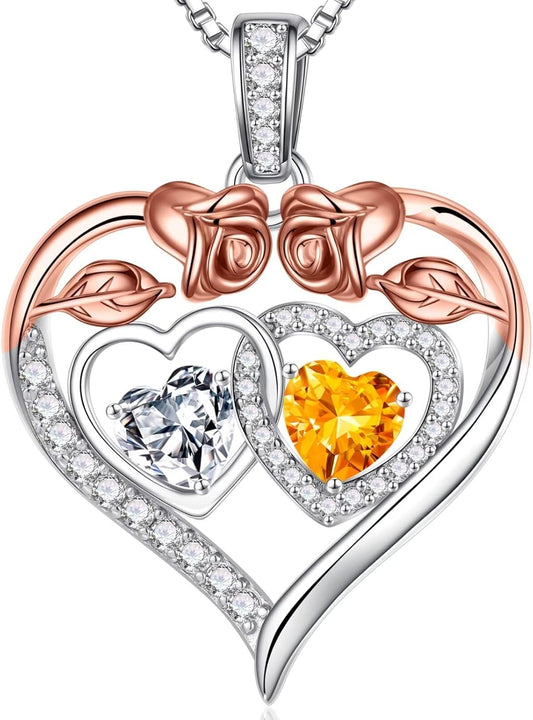 Iefil Double Birthstone Necklace Gifts for Wife Girlfriend Her Women, Birthstone Jewelry Gemstone Valentines Birthday Gifts for Her Women Wife Mom Grandma