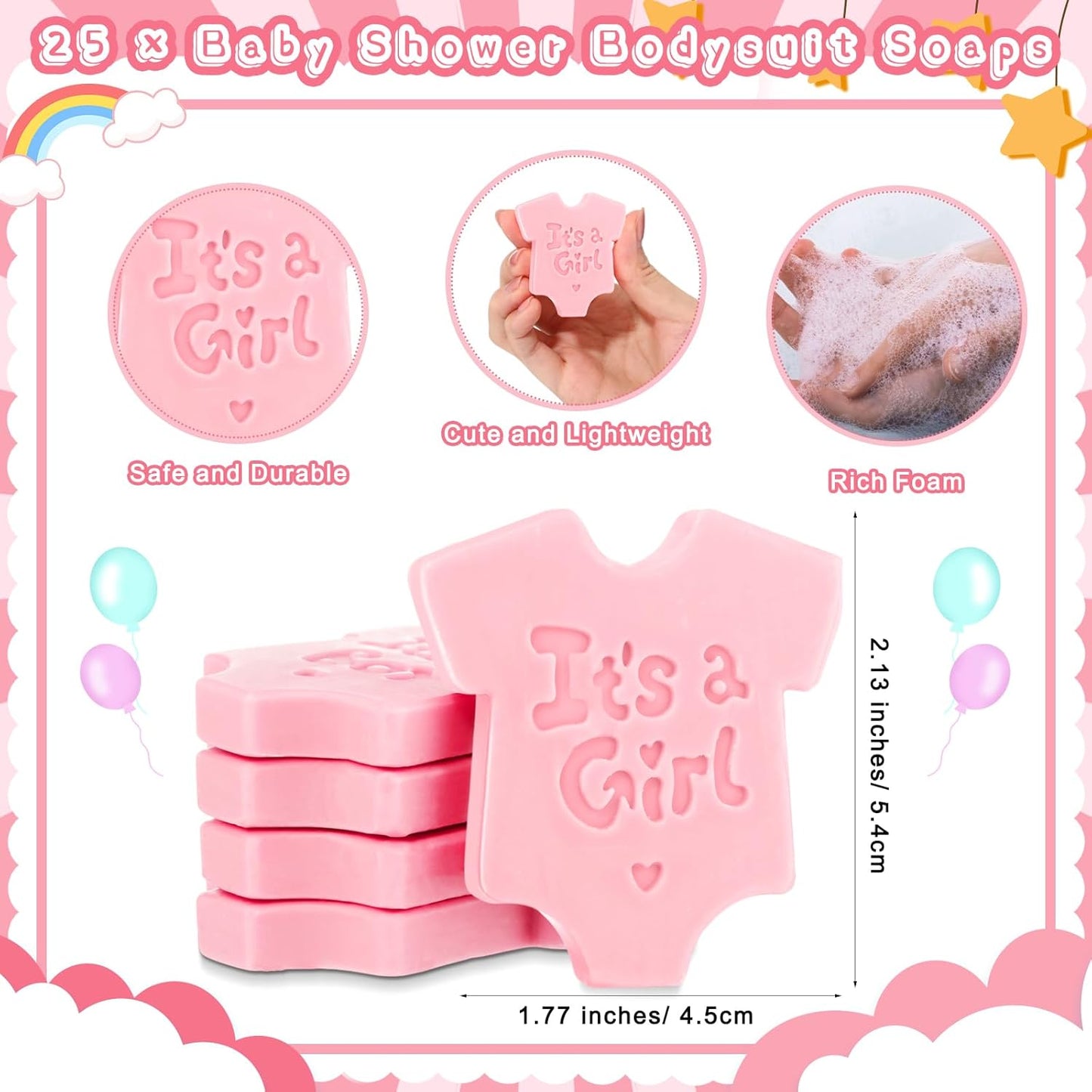 25 Sets Baby Shower Soap Favors for Guests - Boy Girl Mini Handmade Soaps with Thank You Tags and Organza Bags for Shower Gender Reveal Party Favors (Pink,Baby Shirt)