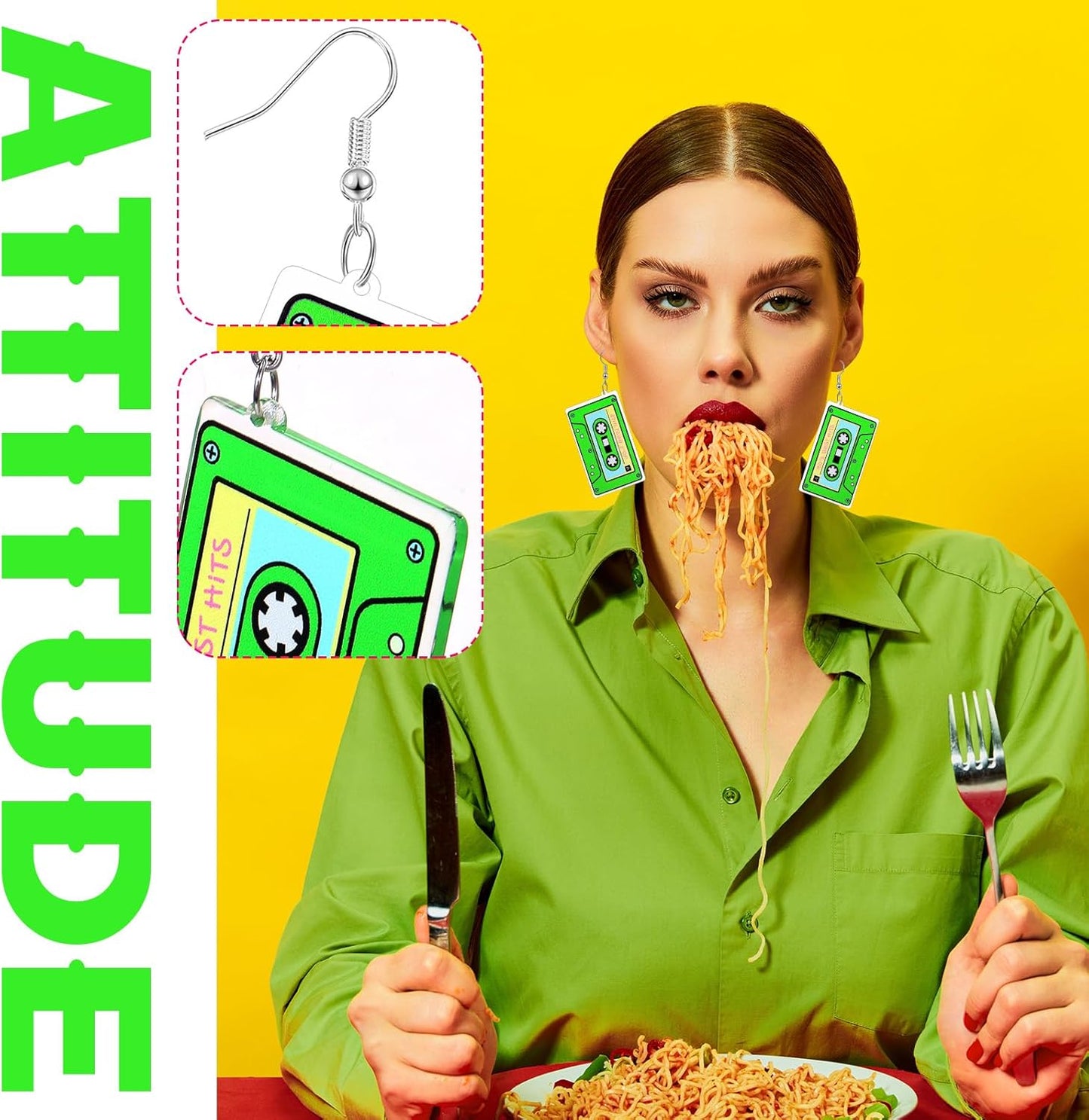 Yinkin 6 Pairs 80s 90s Neon Earrings Lightning Earrings for Women Halloween Costume Party Dancing Glow Party Accessory