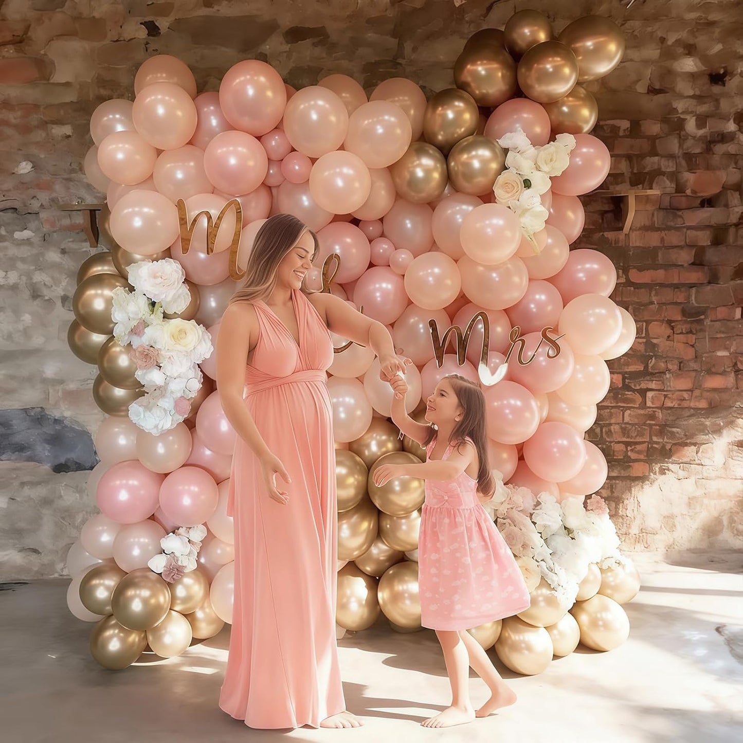 Double Stuffed Pearl Pink Balloons, 50pcs Double Stuffed Dusty Pink Pearl Beige Balloon Gold Balloons for Women Girls Boho Birthday Bridal Baby Shower Wedding Party