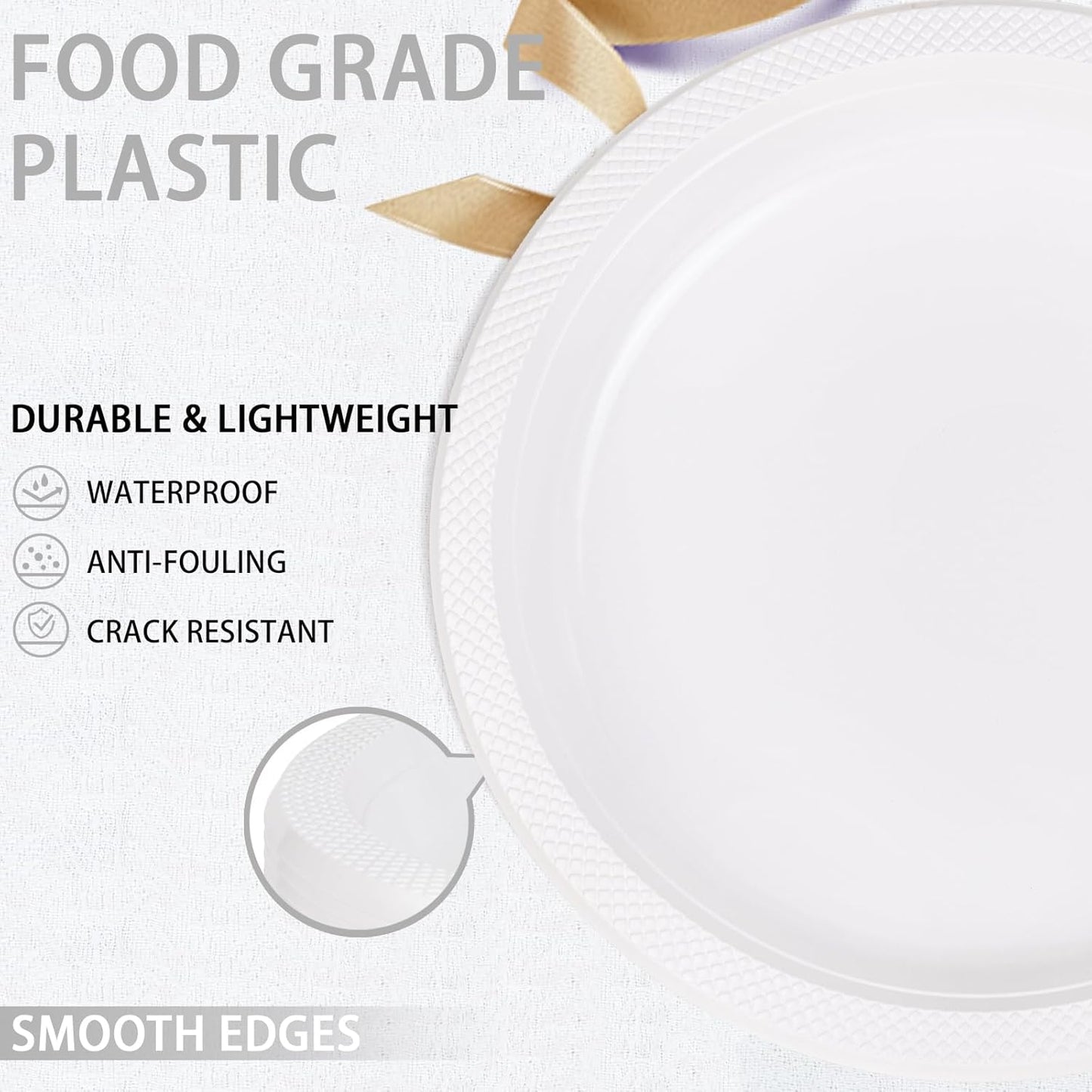 WELLIFE White Plastic Plates 10 Inch -150 Count for Party, Disposable Plastic Party Plates for Wedding Dinner Birthday Engagement