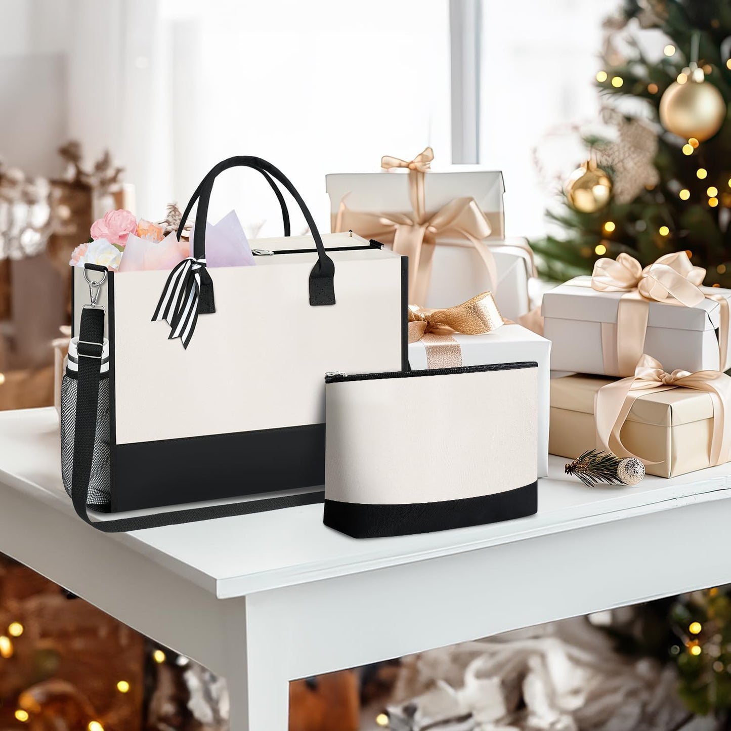 BAGAIL Initial Tote Bag, Personalized Birthday Gifts for Women, Teacher, Friends, Mom, Wedding, Monogrammed Beach Bag