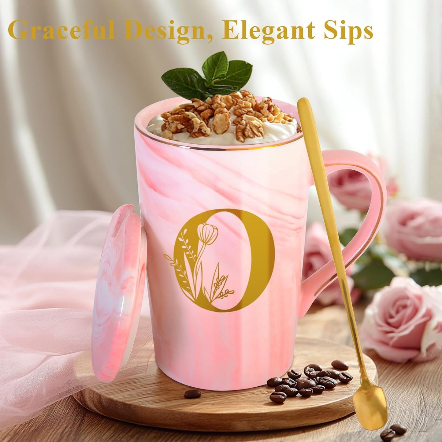 Personalized Ceramic Coffee Mug with Lid Tea Cup Women Wife Anniversary Her 9 11 12 13 15 16 17 18 19 22 39 44 Silk Tin Gifts Pottery Steel Linen Lace Crystal Silver China Pearl Rudy Sapphire Golden,O