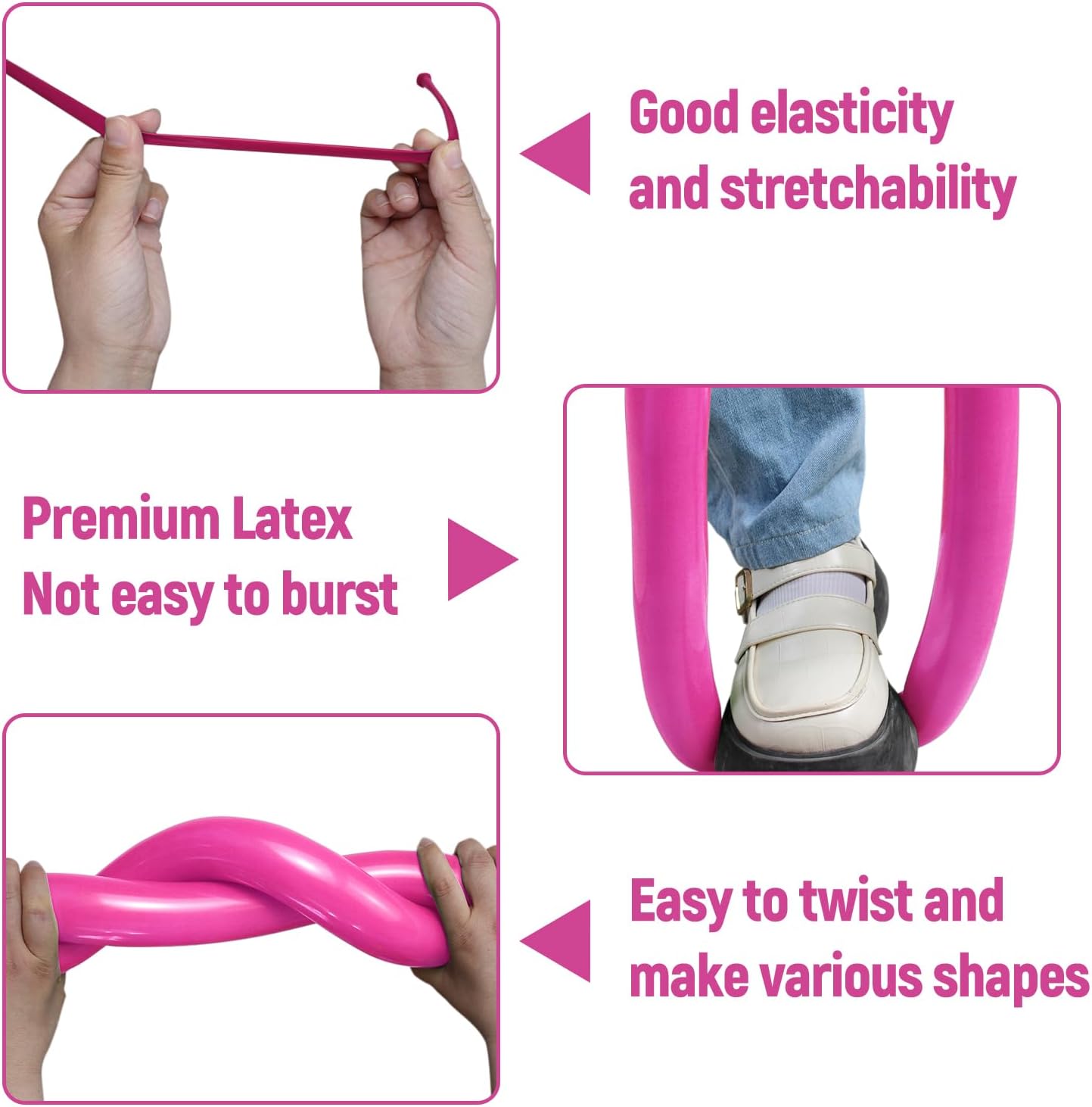 100Pcs Hot Pink 260 balloons, Thickening Latex Rose Red 260q Balloons for Animal Model, Long Twisting Balloons for Halloween Xmas Presents, Animal Shape Weddings, Birthdays Clowns. (Retro rose red)