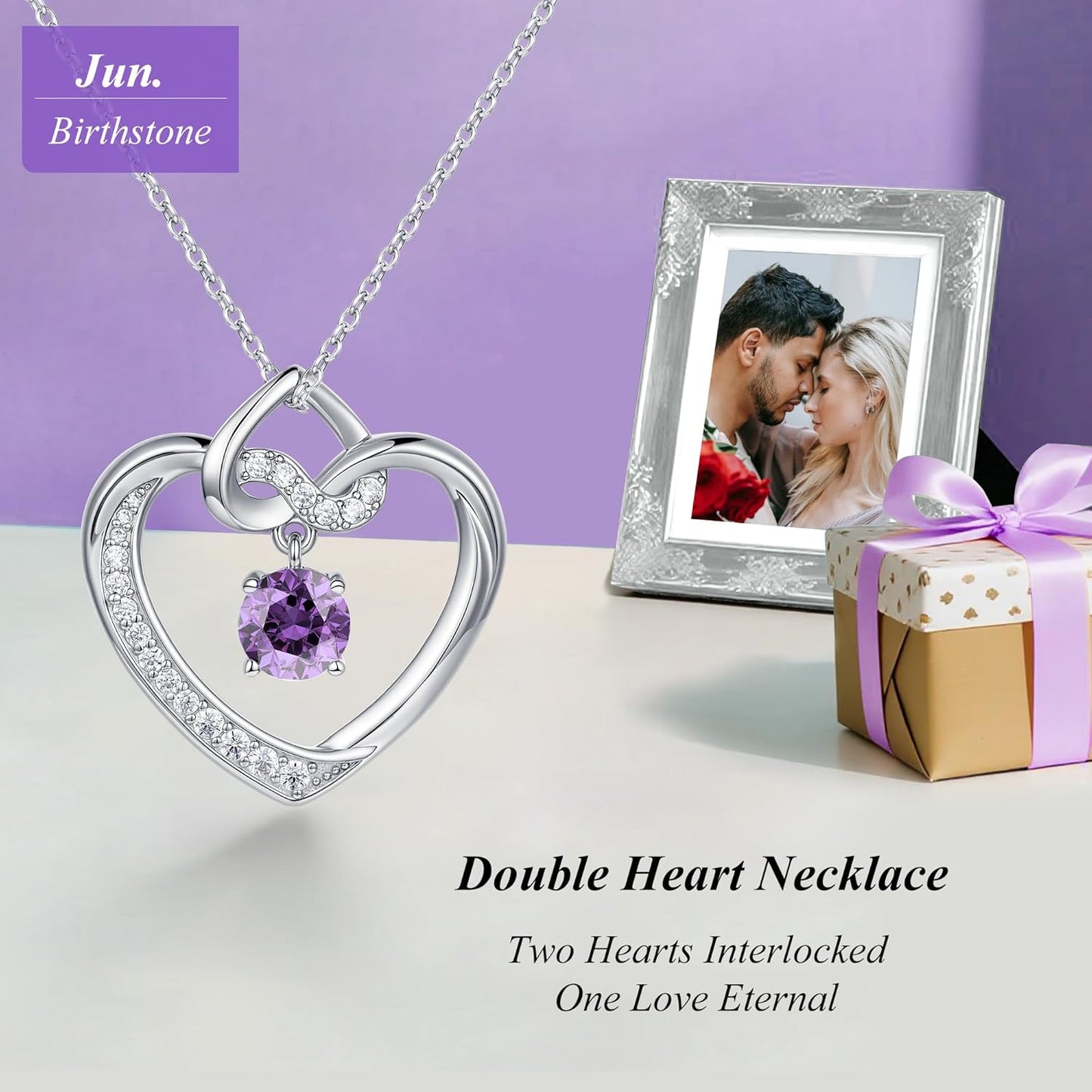 Heart Birthstone Necklaces Gifts for Women Wife, Jewelry for Women Wedding Anniversary Birthday Gifts for Wife Girlfriend Mom Christmas Valentines Gifts S925 Sterling Silver