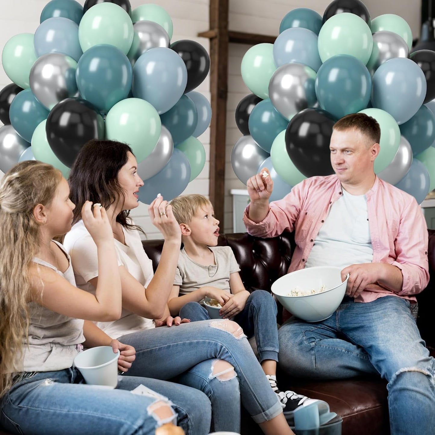 Dusty Blue and Black Balloons, 50pcs 12Inch Race Car Slate Light Pale Blue Pastel Green Black Metallic Silver Latex Helium Balloon for Boys Birthday Baby Shower Party Decorations