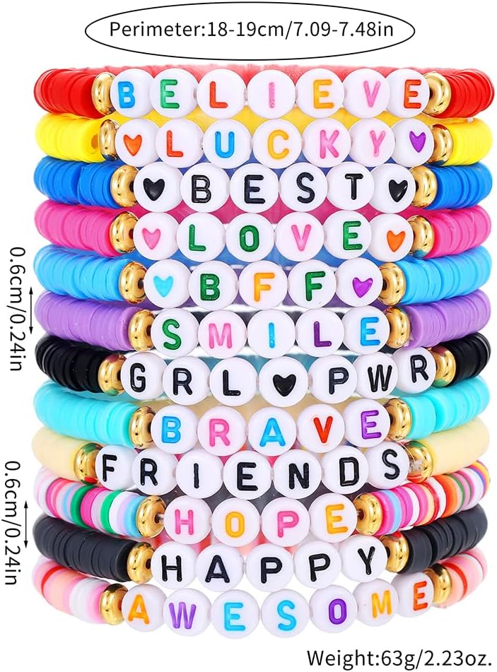 Heishi Surfer Clay Bead Bracelets Set for Women - Preppy Smile Evil Eye Beaded Stretch Bracelets Elastic Layering Friendship Bracelets- Stackable Boho Disc Summer Jewelry Set