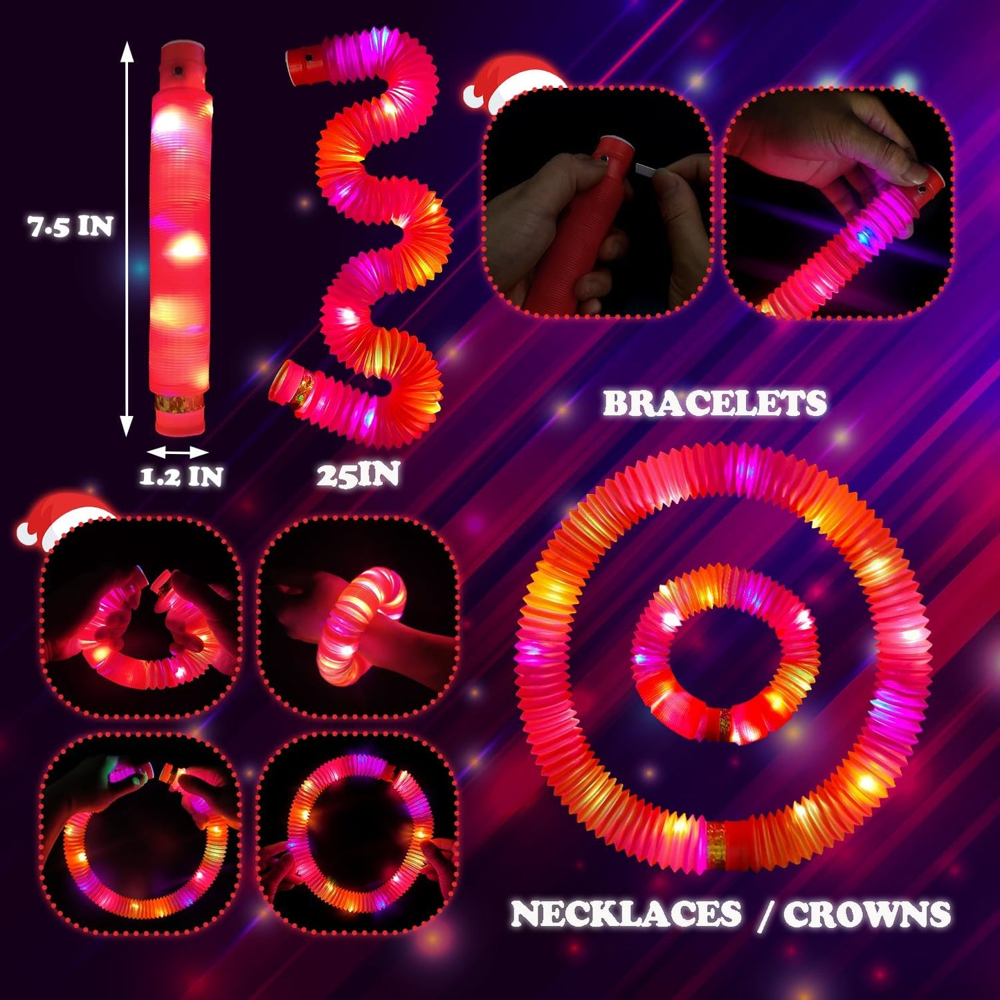 24 PCS Red Glow Sticks Party Favors for Kids, Christmas LED Light Up Necklaces Bracelets Accessories for Toddlers, Glow New Year Eve Party Supplies Birthday Dance Camping Decorations for Boys Girls