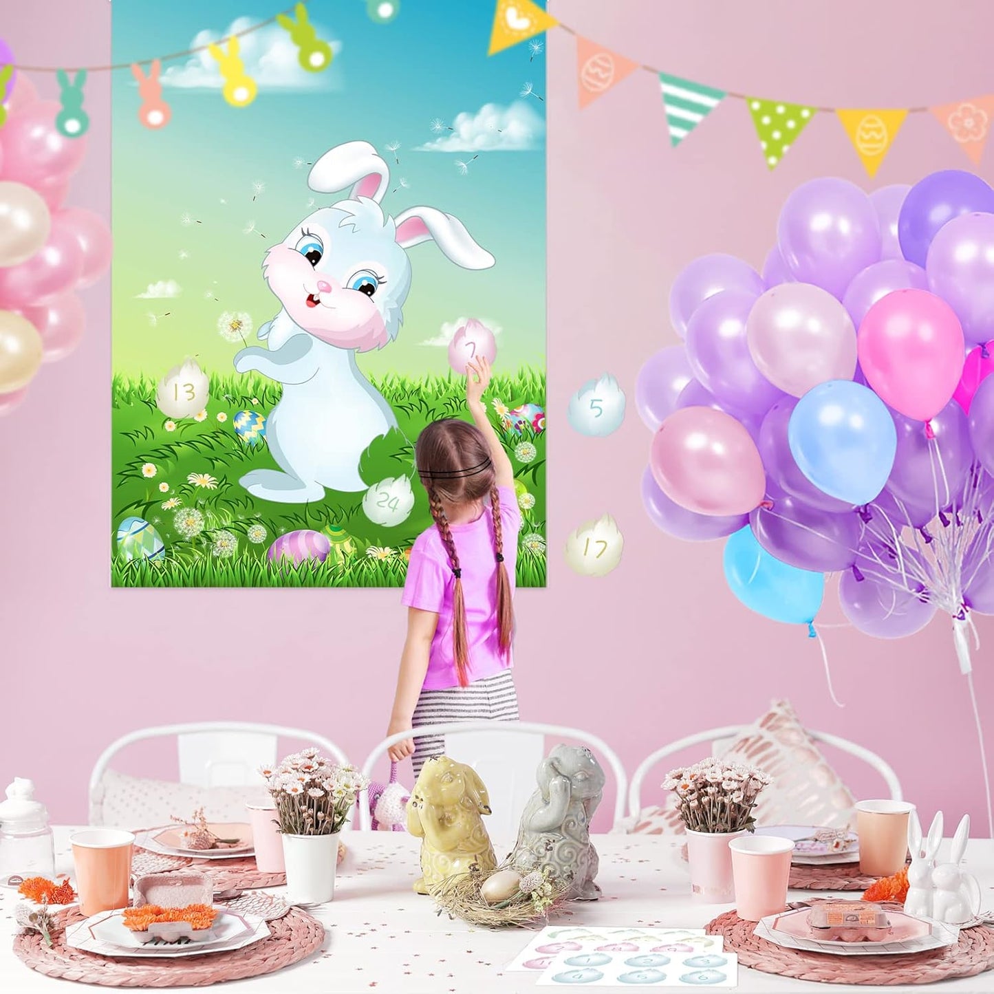 NEBURORA Pin The Tail on The Bunny with 24Pcs Bunny Tails, Happy Easter Party Game for Kids Party Decoration Supplies