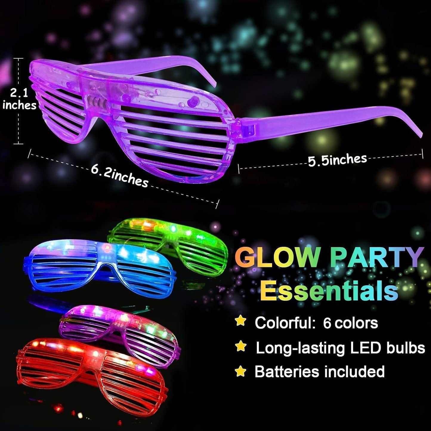 50 Pack Glow Sticks Glasses Bulk Party Pack,LED Glasses,Light Up Glasses,Glow In The Dark Party Supplies, Neon Glasses, Party Sunglasses Carnival Birthday Wedding Patriotic Fiesta Concert Party Favors