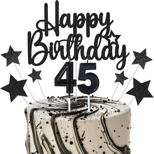 45th Birthday Candles, Black Number 45 Cake Topper for Boys Girls, Happy 45th Birthday Cake Decorations, Numeral Candle Party Supplies for 45 Years Old
