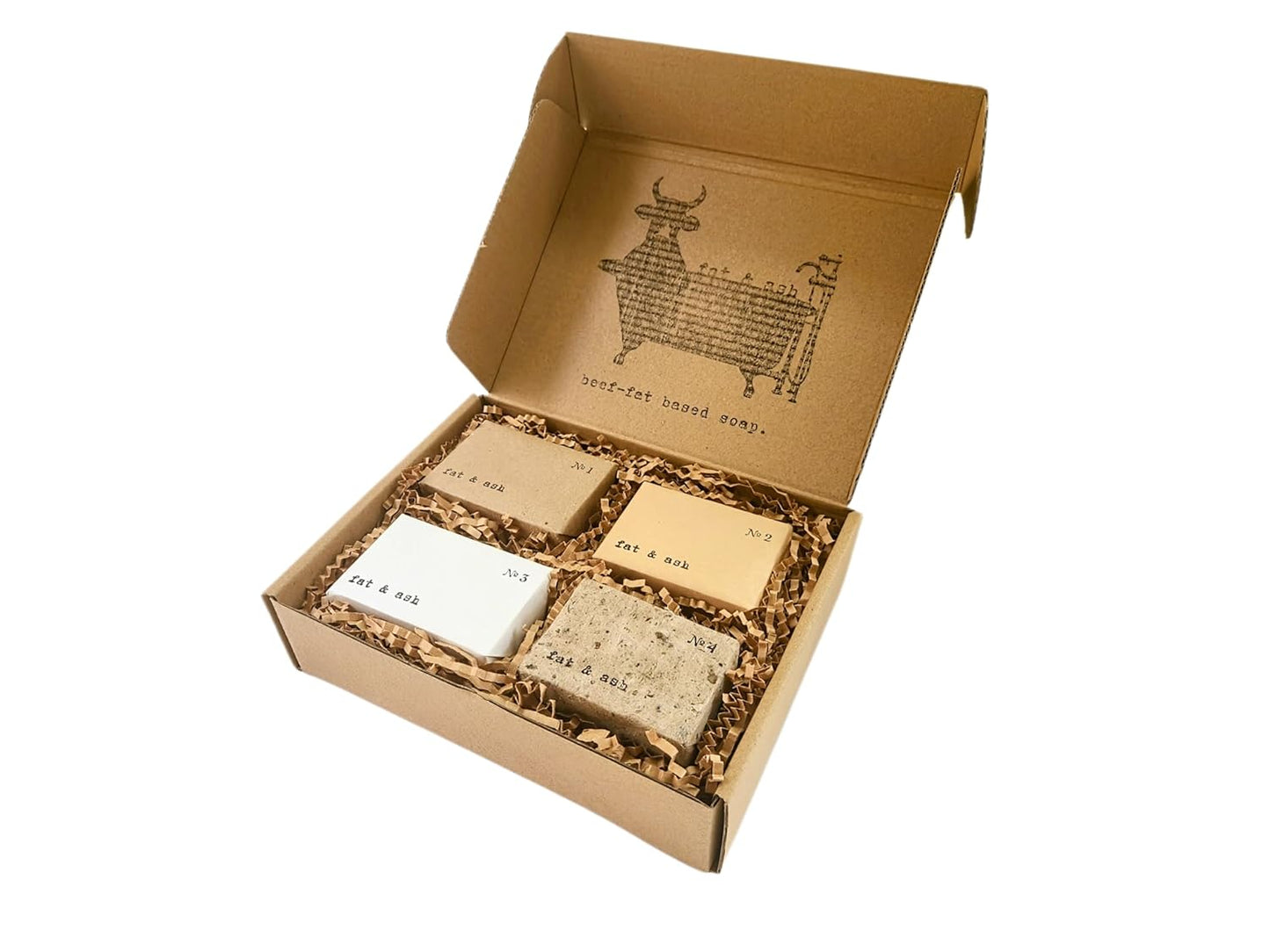 fat & ash Beef Tallow Soap Bar (4 Pack) - VERY SIMPLE INGREDIENTS - Organic and Moisturizing - Handmade in USA - Family Recipe - Long-Lasting, All-Natural, For Dry Skin