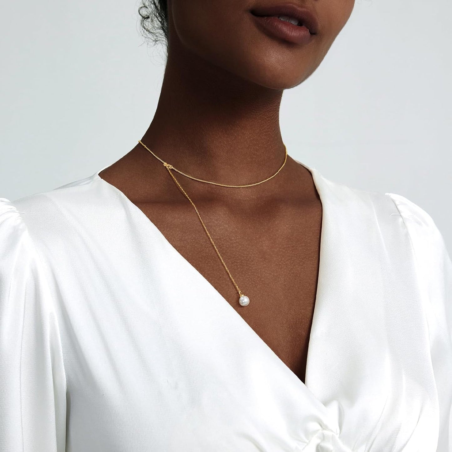 Luxval Lariat Gold Necklace for Women, Dainty Long Necklace 14k Gold Plated/Silver Y-Shaped Pendant Necklaces Trendy Beaded Chain Drop Necklaces Jewelry for Women Gifts