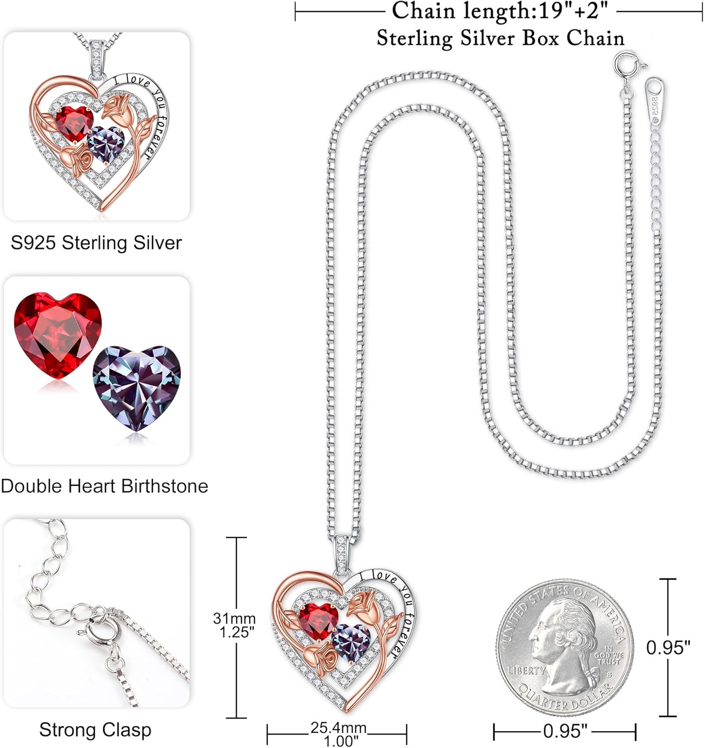 Iefil Birthstone Necklace for Women - Sterling Silver Birthstone Necklace Anniversary Birthday Gifts for Her Wife Mom Daughter