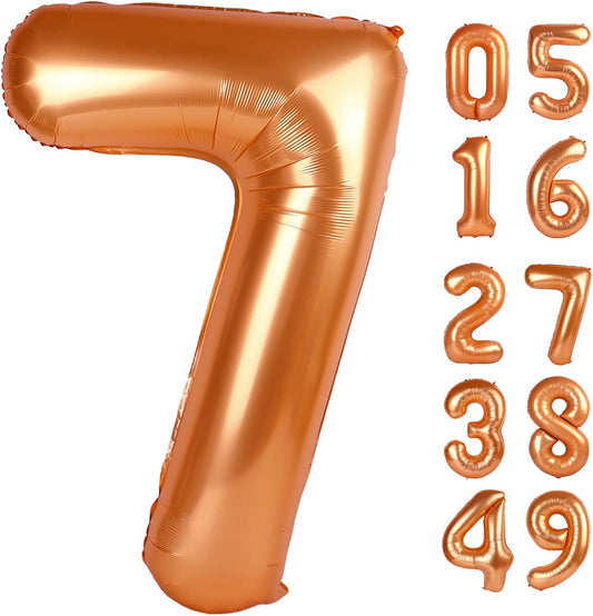 Orange 7 Balloon, Number Balloon 40 Inch, Orange Party Decorations, 7th Number Seven Birthday Decorations, Number 7