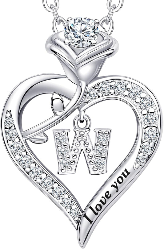 Rose Heart Pendant Necklace Gifts for Wife, Engraved 'I love you' Gift for Wife Girlfriend, Anniversary Birthday Eternity Jewelry Present for Women, Moissanite Necklace Gift for Her