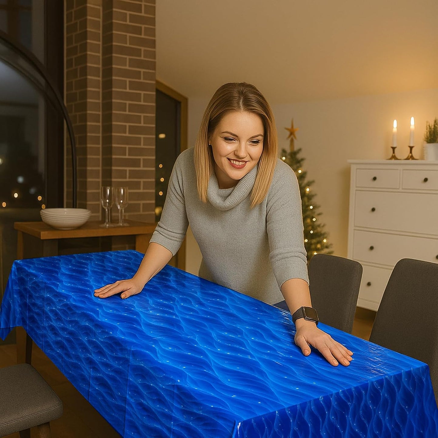 4 Pcs Ocean Wave Plastic Tablecloth Disposable Water Table Cover Blue Under The Sea Party Tablecloths Beach Table Cloth for Summer Pool Birthday Party Decorations (54" x108")