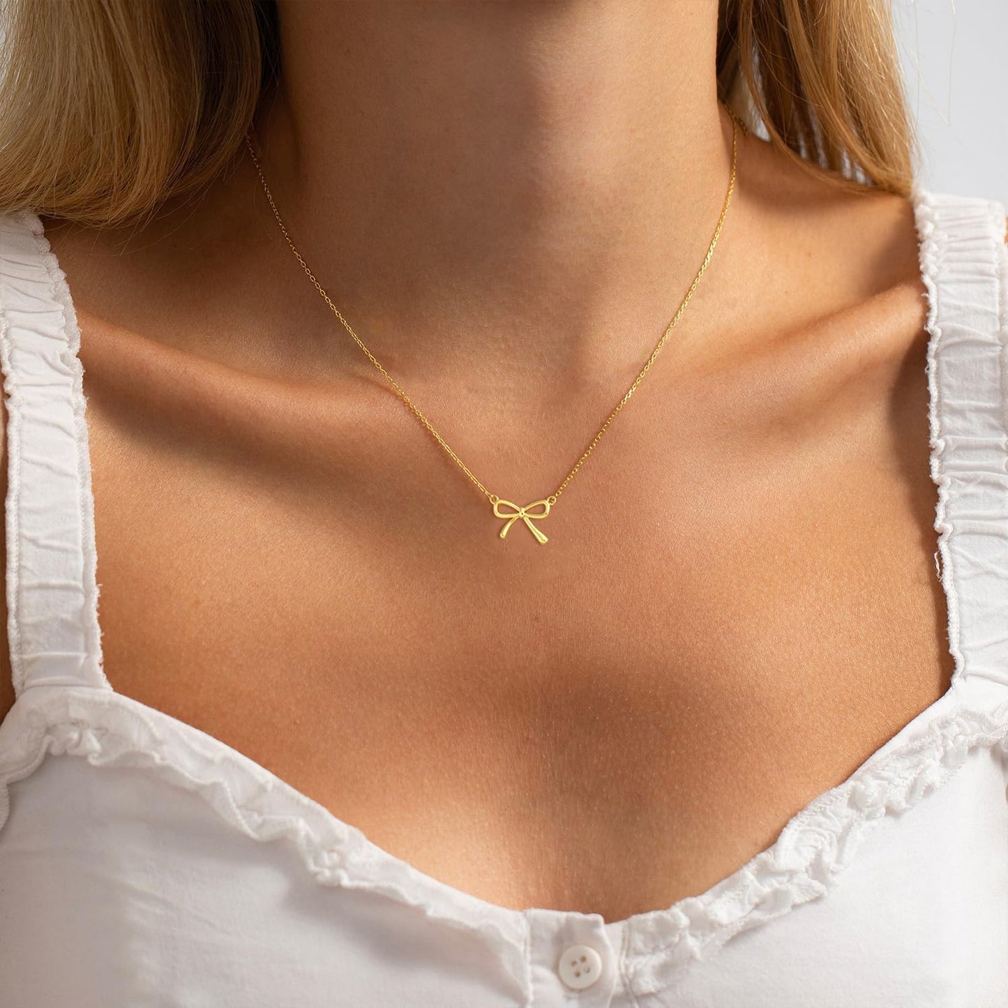 Stocking Stuffers for Women Dainty Bow Necklace 14K Gold Plated Cute Choker Small Pendant Charm Necklaces Teen Gift Trendy Stuff Personalized Jewelry Christmas Gifts