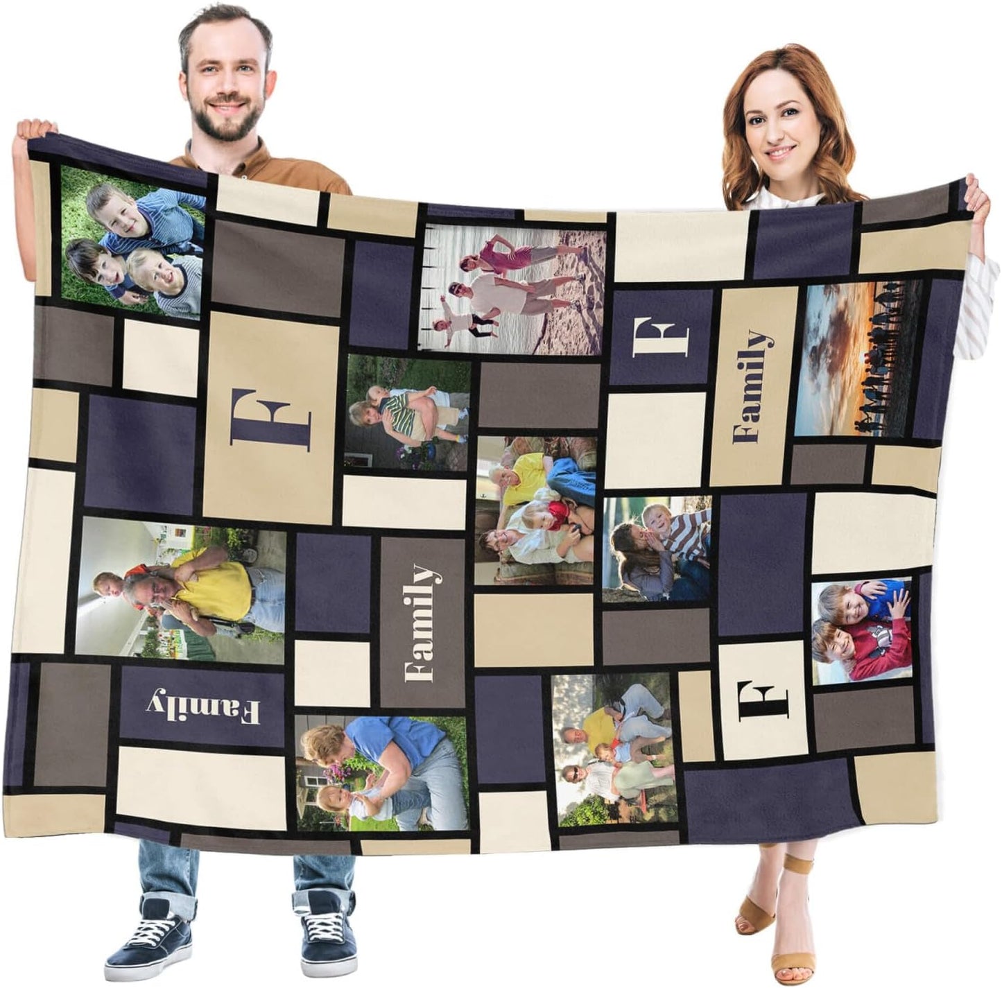 Custom Blankets with Photos Text, Customized Gifts for Family, Personalized Blanket Customized Throw Blankets with Photos, Gifts for Mom Dad Grandma Grandpa Aunt Uncle on Birthday Wedding Christmas