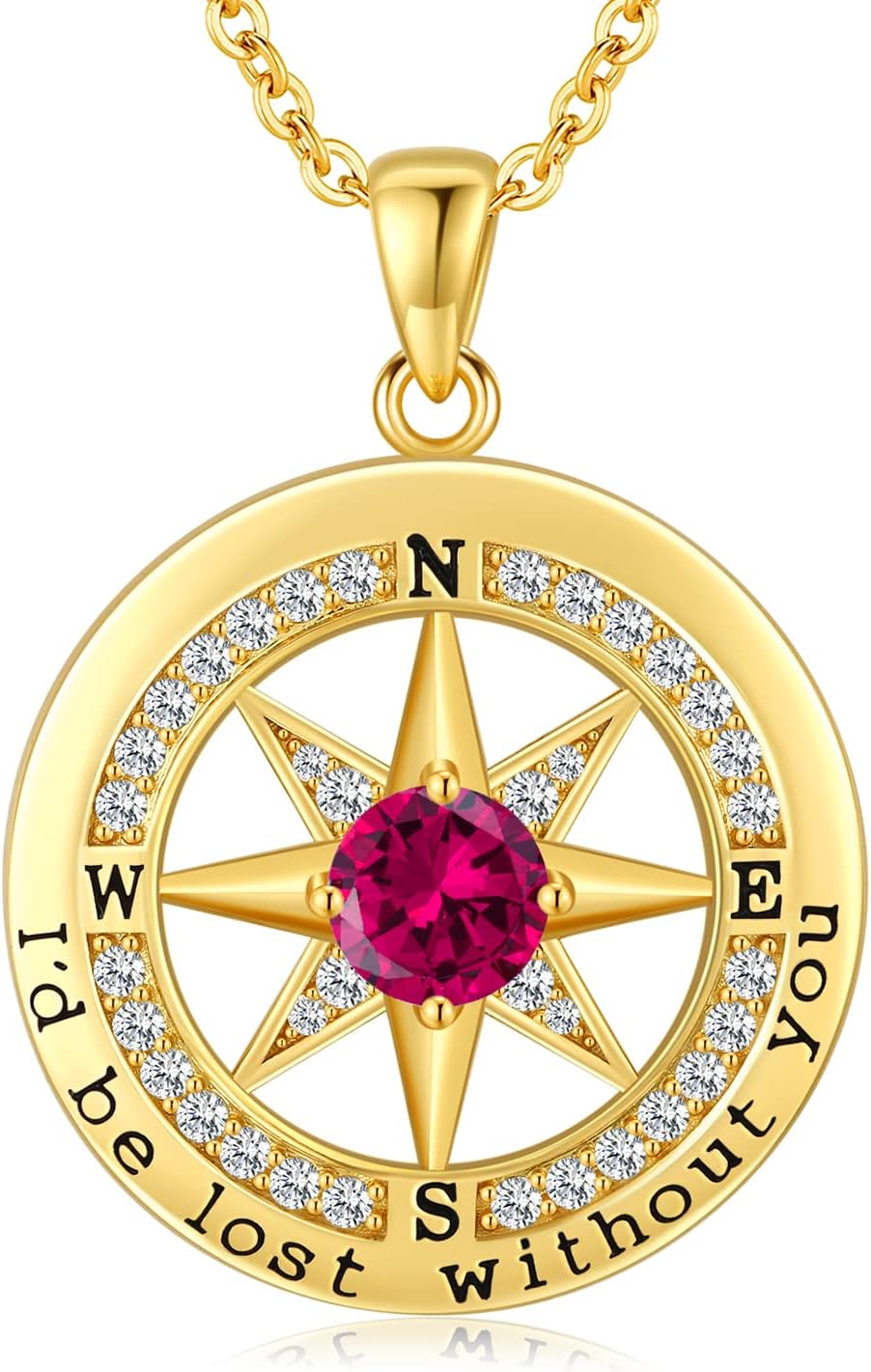 S925 Necklace Gift for Wife |Compass Jewelry |Women Anniversary |Sterling Silver |Girlfriend Birthday Gifts for Her Valentines |I'd be Lost without You |Jewel 18K Gold