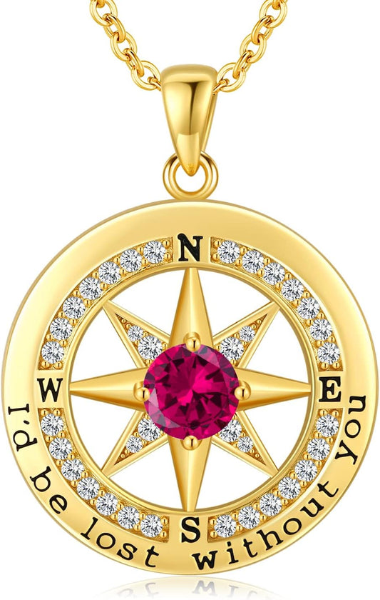 S925 Necklace Gift for Wife |Compass Jewelry |Women Anniversary |Sterling Silver |Girlfriend Birthday Gifts for Her Valentines |I'd be Lost without You |Jewel 18K Gold