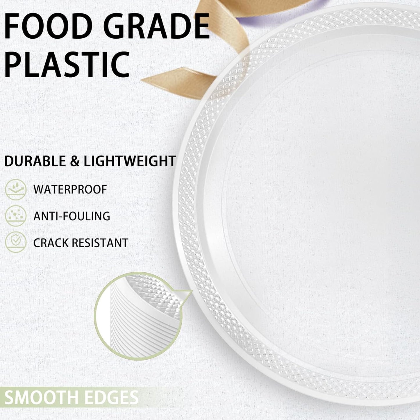 WELLIFE Clear Party Plates 10 Inch -150 Count for Party, Disposable Plastic Dinner Plates for Birthday Wedding Engagement Easter