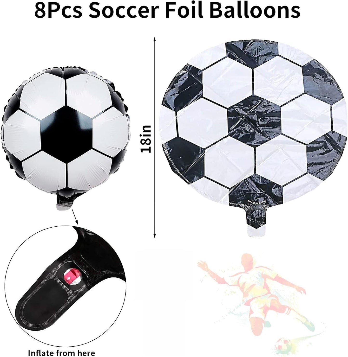 8Pcs Soccer Party Balloons, 18Inch Soccer Foil Balloons Football Shape Mylar Foil Balloons Decor for Men Kids Boys Soccer Ball Fans Sport Game Theme Birthday Party Decorations Supplies