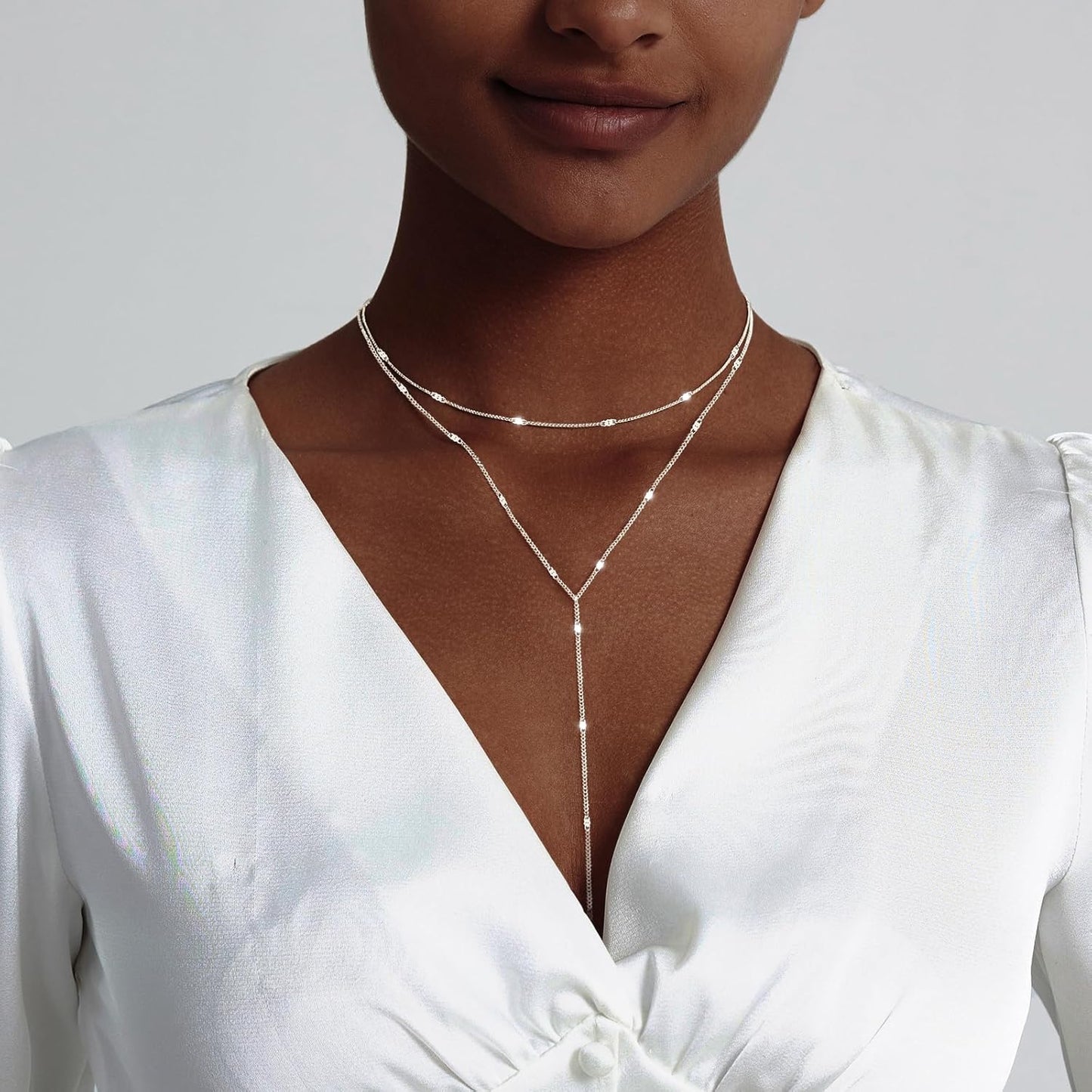 Luxval Lariat Gold Necklace for Women, Dainty Long Necklace 14k Gold Plated/Silver Y-Shaped Pendant Necklaces Trendy Beaded Chain Drop Necklaces Jewelry for Women Gifts