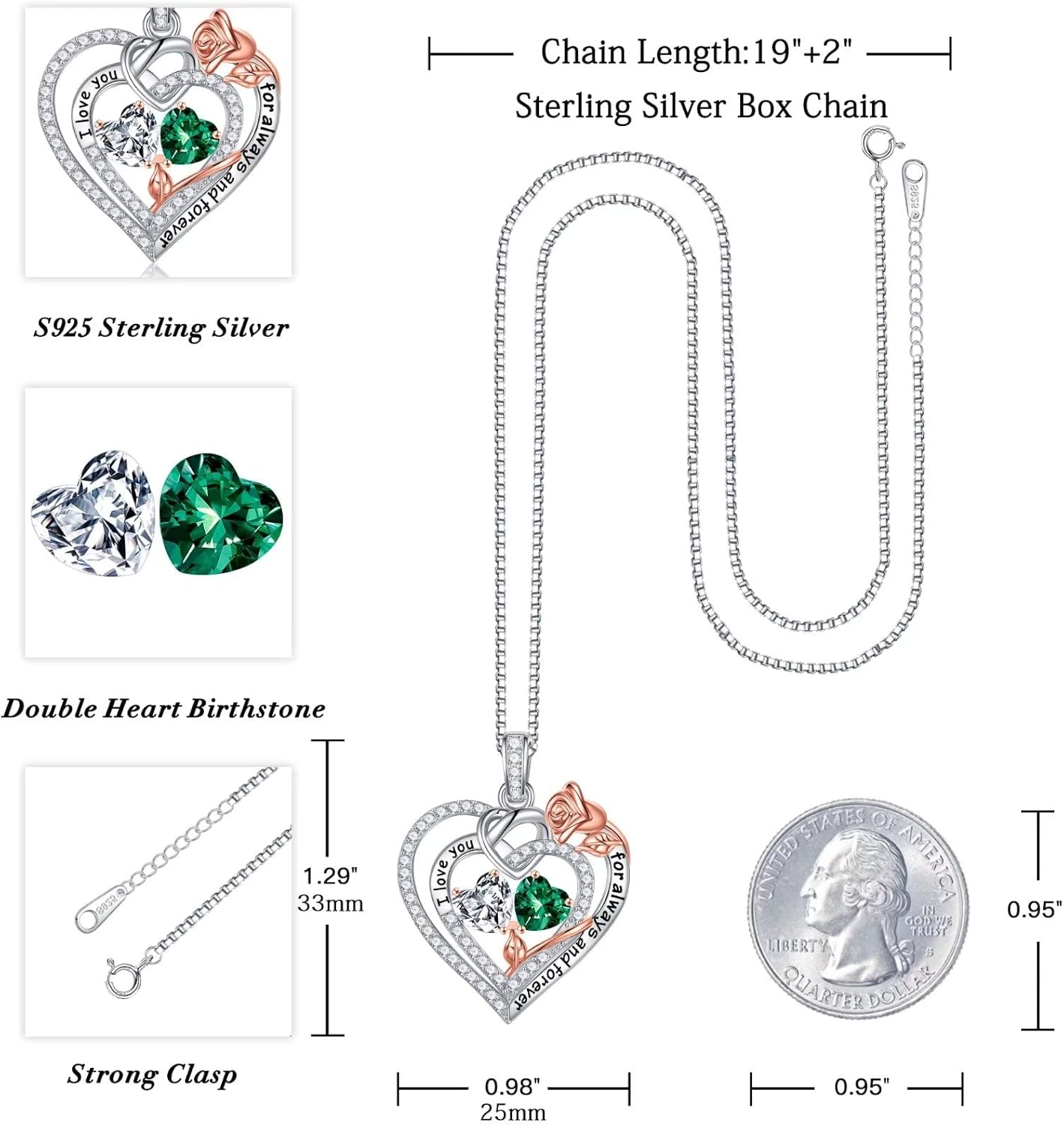 Iefil Christmas Gifts for Wife Women - 925 Sterling Silver Double Birthstone Necklace, Anniversary Birthday Gifts for Women, Jewelry Gift for Wife Girlfriend Mom Her