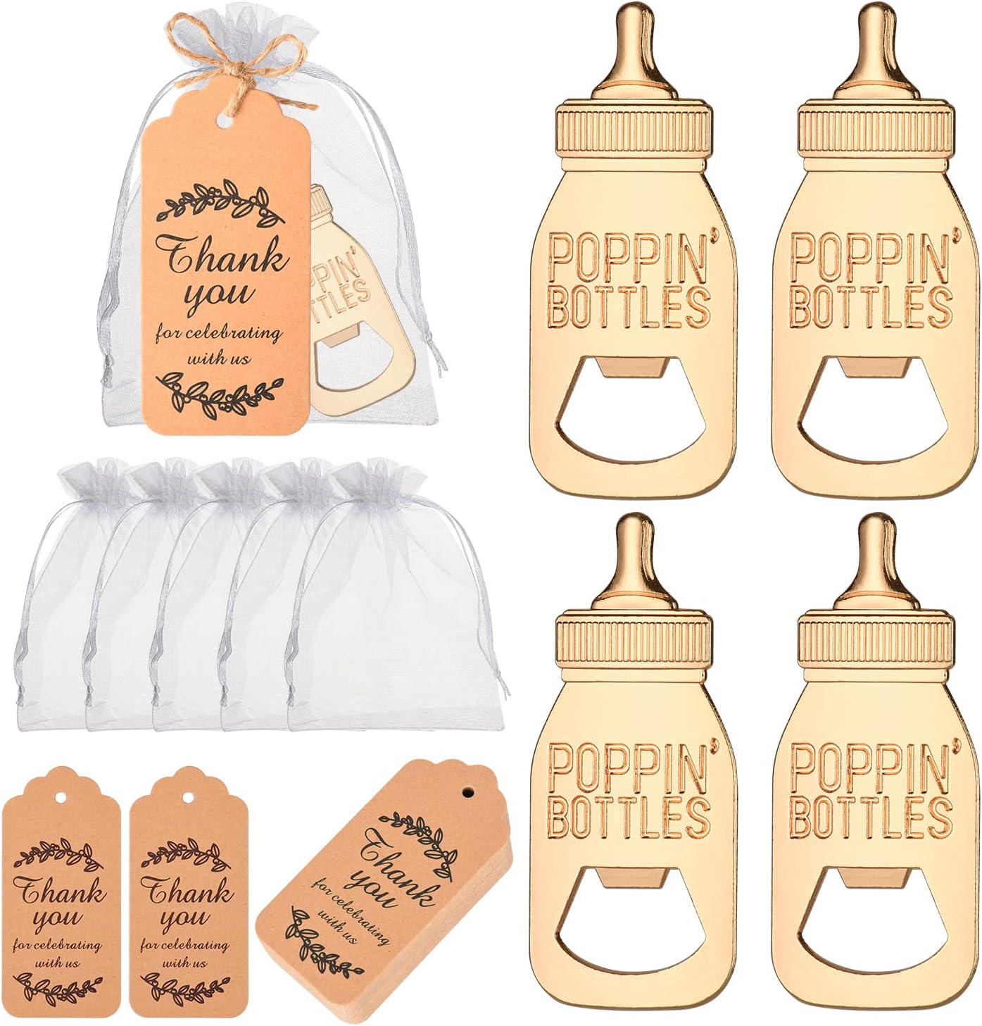 50 Pieces Baby Bottle Openers Cute Poppin Bottle Openers Baby Shower Party Return Gifts for Guests Wedding Party Souvenirs Kids Birthday Party Decorations