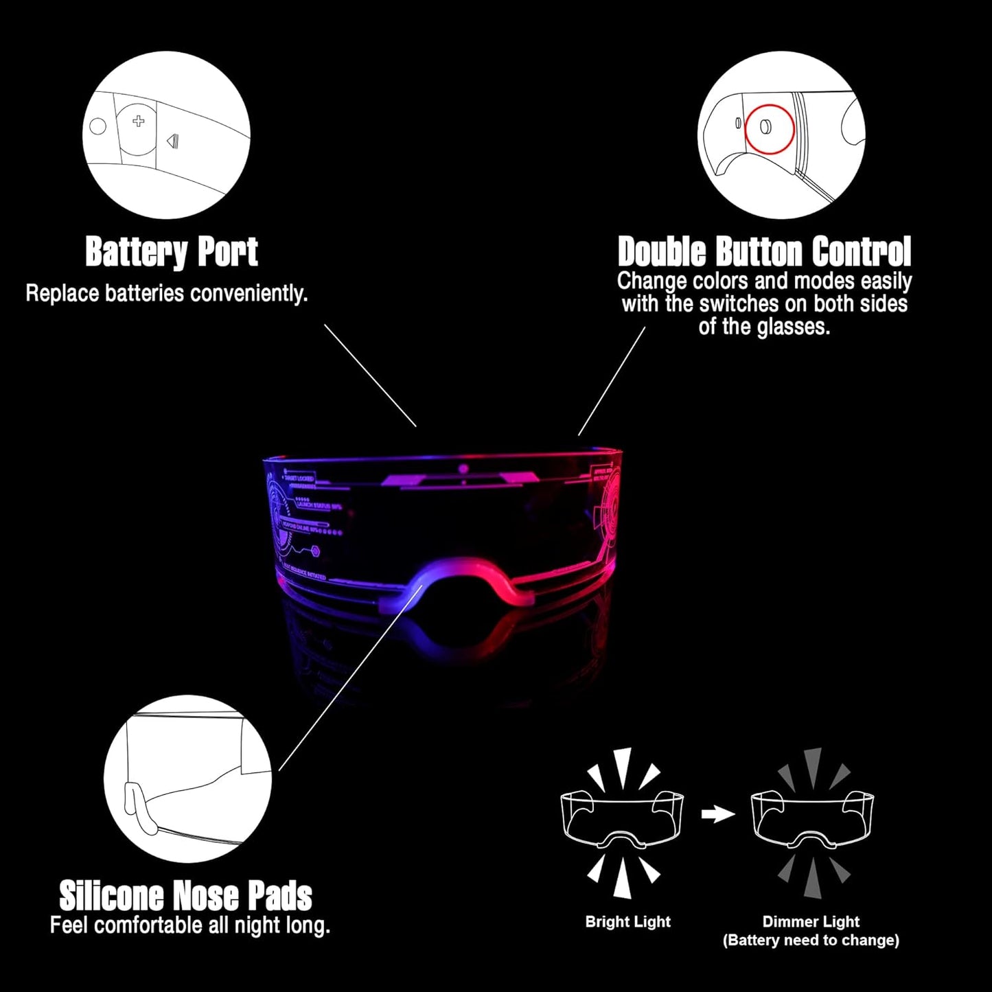 LED Light Up Glasses For Party LED Glasses For Adults Kids Futuristic Sunglasses Cosplay Costume Rave Accessories Glowing Neon Sunglasses,Gifts(Cool Glasses)